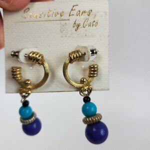 Cato Sensitive Ears Blue Round Dangle Gold Tone Loop Top Earrings NWT